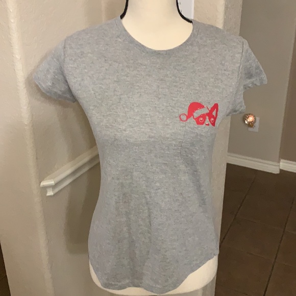 Laugh Out Loud Always Gray Santa cat in pocket t-shirt - Picture 3 of 14